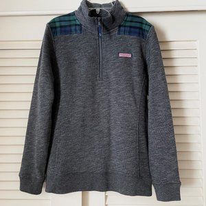 Vineyard Vines Gray/Blue Plaid Long Sleeved 1/4 Zip Shep Pullover Jacket Top S